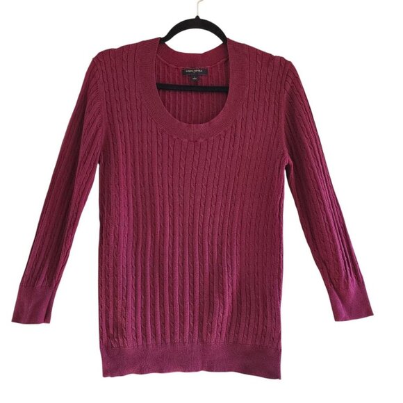 Banana Republic Cable Knit Sweater Burgundy Long Sleeve Scoop Neck Women Large - Picture 1 of 9